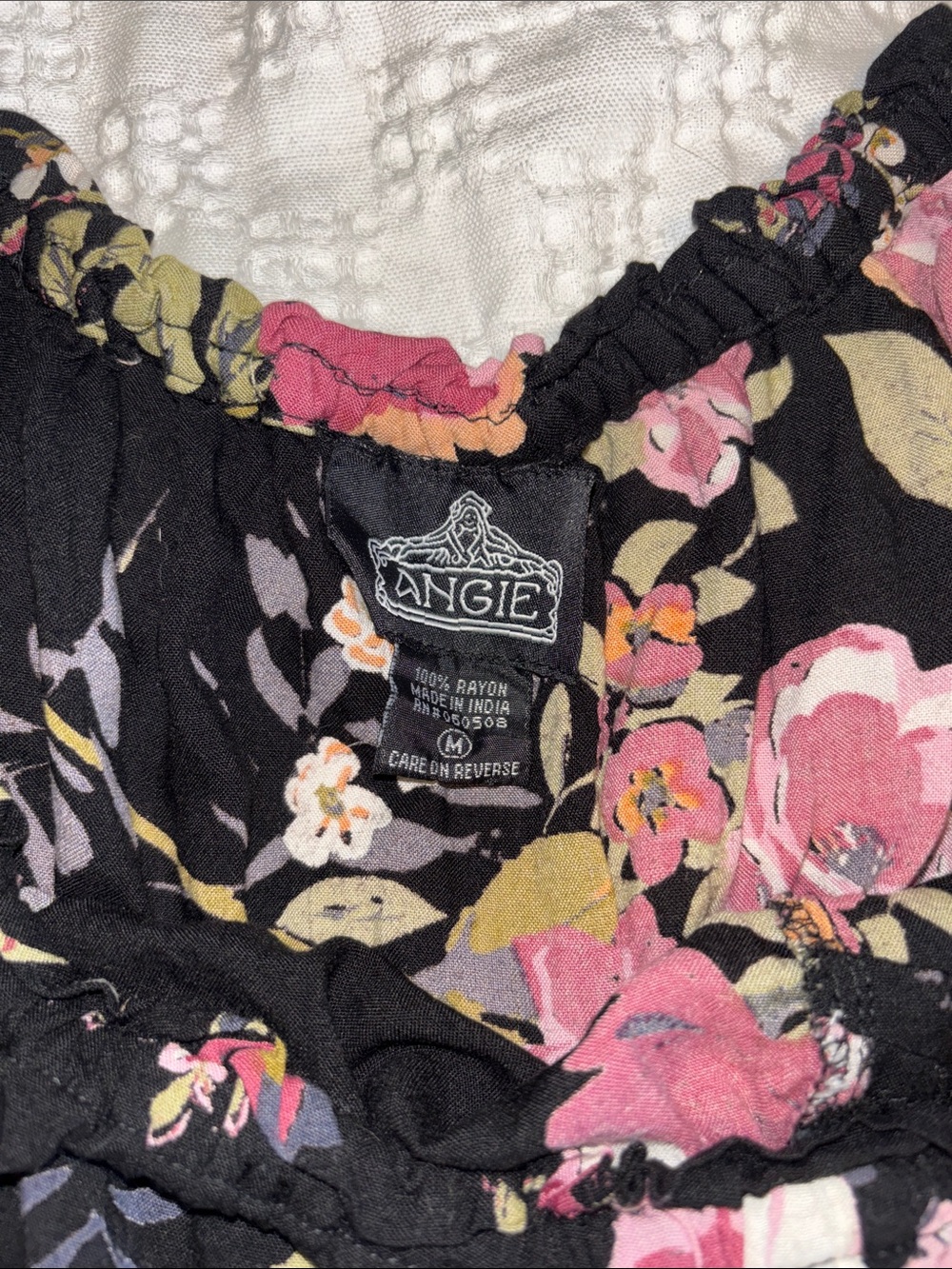 Angie Black Floral Off-Shoulder Romper with Pink & Yellow Flowers - Picture 2 of 3